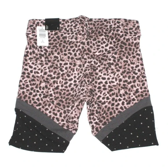 New Torrid Leopard Stars Activewear Bike Stretch Shorts Womens Size 1X - Picture 2 of 7